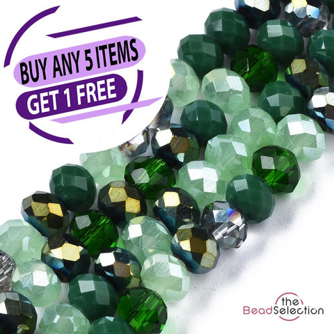 Faceted Glass Rondelle Round Beads Green Mixed Crystal 6mm 90+ 1 STRAND R5