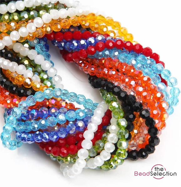 FACETED ROUND CRYSTAL GLASS BEADS 4mm 6mm 8mm COLOUR CHOICE
