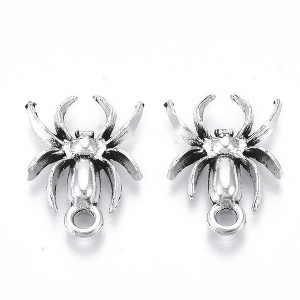 10 TIBETAN SILVER SPIDER CHARMS PENDANTS 18mm Jewellery Making C326