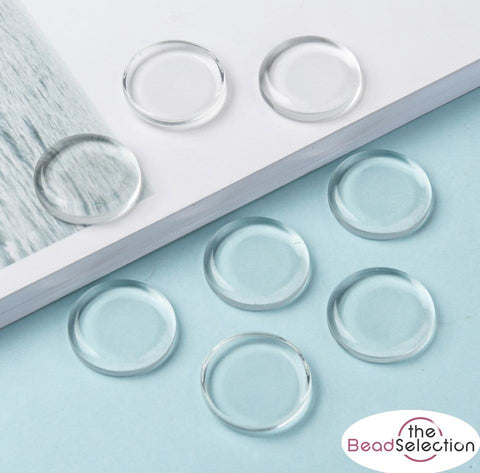 10 ROUND CLEAR GLASS FLAT CABOCHONS 25mm CAB61
