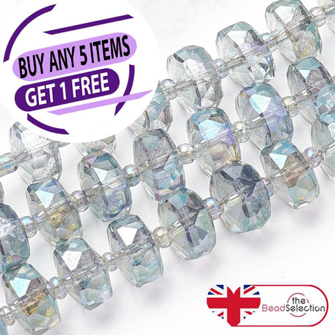 20 FACETED GLASS RONDELLE BEADS 8mm x 5mm AB LIGHT RAINBOW DROP PENDANT GLS144