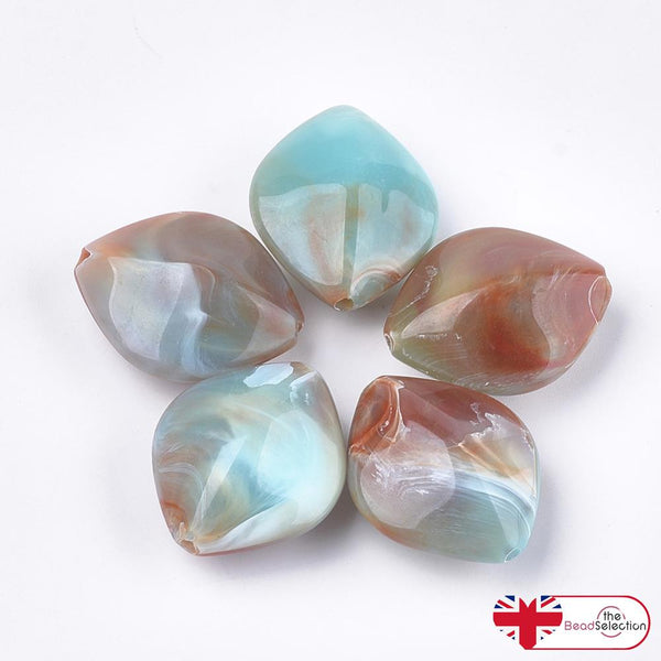 4 LARGE ACRYLIC FOCAL BEADS 35mm x 29mm AMBER TEAL HOLE 2.5mm ACR246