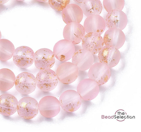 100 FROSTED GLITTER ROUND GLASS BEADS PINK 4mm JEWELLERY MAKING FR18