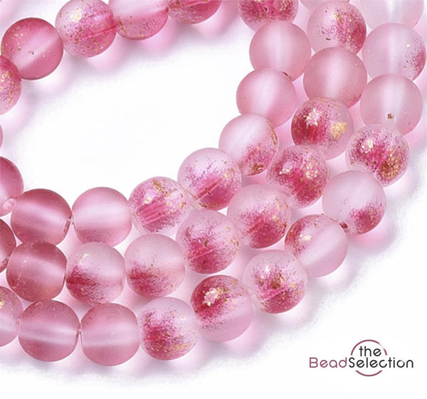 50 Frosted Beads Glitter Round Glass Hot Pink 8mm Jewellery Making FR3
