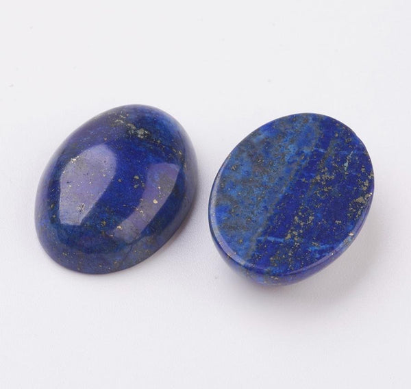 2 LAPIS LAZULI GEMSTONE CABOCHONS OVAL 25mm X 18mm FLAT BACKED CAMEO GCA4
