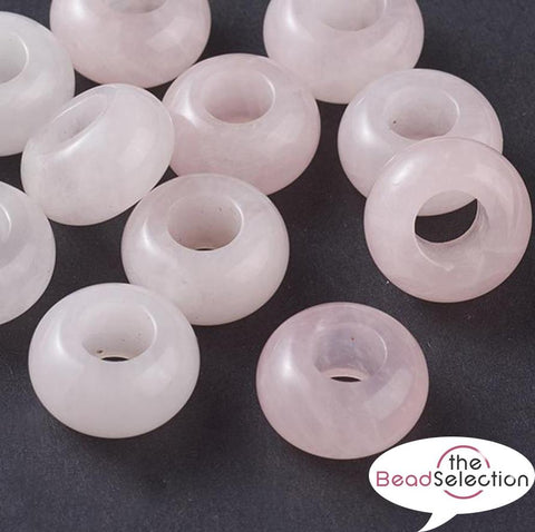 2 ROSE QUARTZ GEMSTONE RONDELLE DONUT BEADS 14mm EUROPEAN LARGE HOLE 6mm GS71