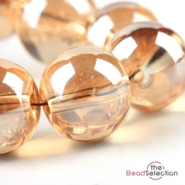100 CLEAR 'AB GOLD LUSTRE ROUND GLASS BEADS 8mm JEWELLERY MAKING GLS127