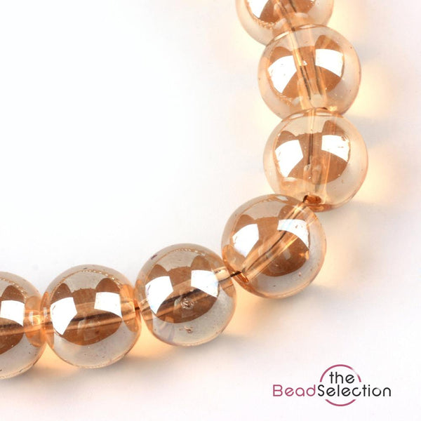 100 CLEAR 'AB GOLD LUSTRE ROUND GLASS BEADS 8mm JEWELLERY MAKING GLS127