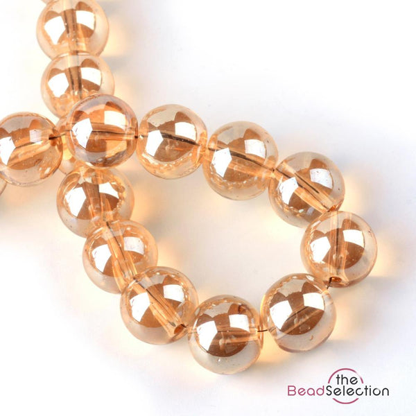 100 CLEAR 'AB GOLD LUSTRE ROUND GLASS BEADS 8mm JEWELLERY MAKING GLS127