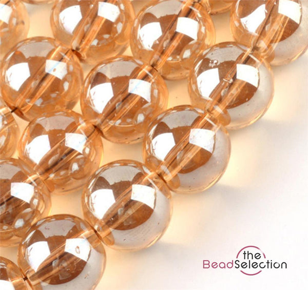 100 CLEAR 'AB GOLD LUSTRE ROUND GLASS BEADS 8mm JEWELLERY MAKING GLS127