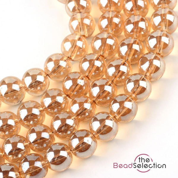 100 CLEAR 'AB GOLD LUSTRE ROUND GLASS BEADS 8mm JEWELLERY MAKING GLS127