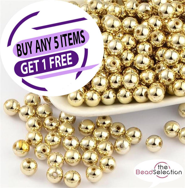 PREMIUM QUALITY GOLD PLATED ACRYLIC SPACER BEADS 4mm 6mm 8mm 10mm JEWELLERY