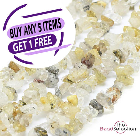 Gold Rutilated Quartz Beads Chip 8mm-5mm 1Strand 240+ Natural Gemstone GC67