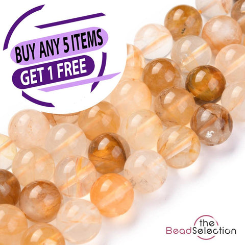 30 Golden Yellow Hematoid Quartz Round Beads Gemstone 6mm Healing Chakra GS137