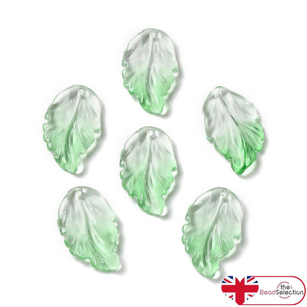 10 Green Glass Leaf Beads 28mm x 17mm Pendant Charm Jewellery Making GLS176