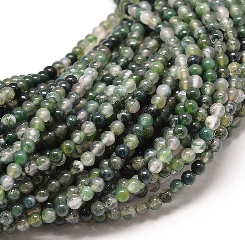 30 PREMIUM QUALITY GREEN MOSS AGATE ROUND GEMSTONE BEADS 6mm GS68