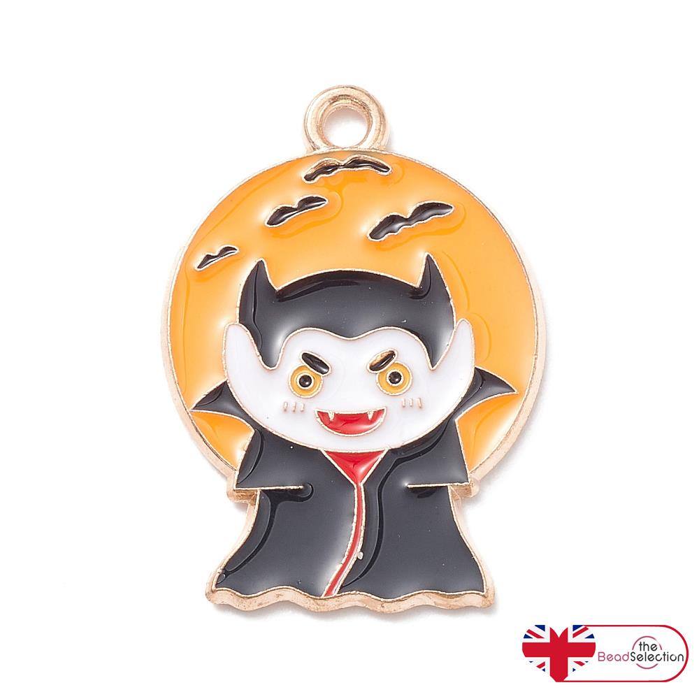 5 Halloween Dracula Vampire Enamel Charms Pendant 25mm Jewellery Making C329