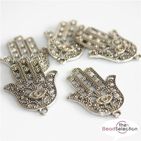 5 LARGE TIBETAN SILVER HAND OF HAMSA CHARMS PENDANTS 33mm X 24mm C78