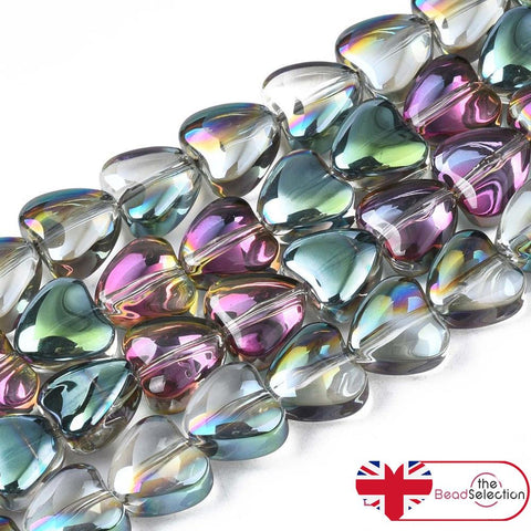 20 PENDANT HEART GLASS BEADS 8mm CLEAR RAINBOW AB LUSTRE jewellery GLS130