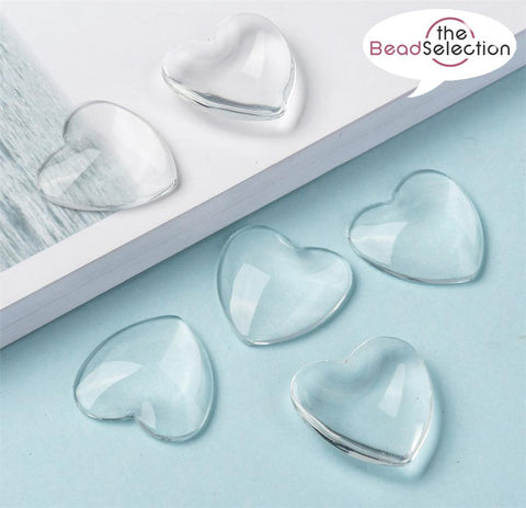 HEART CLEAR GLASS DOMED CABOCHONS 18mm, 20mm 25mm
