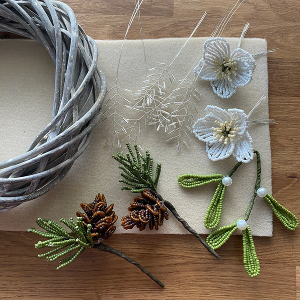 Beaded Flower Kit Winters Kiss Wreath Craft Kit. French Beading kit (TBG-AWKW)