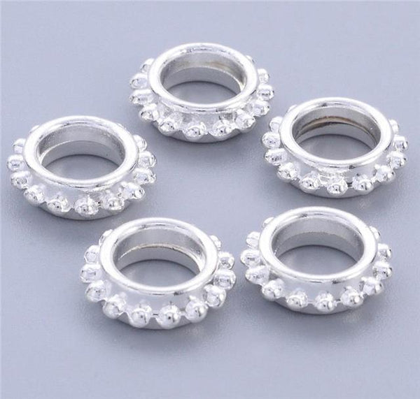 10 TIBETAN SILVER LARGE HOLE SPACER BEADS 13mm x 5mm HOLE 7mm (TS37)