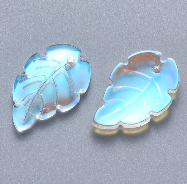 10 Glass Leaf Beads 24mm x 15mm AB Rainbow Pendant Charm Jewellery Making GLS23