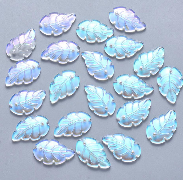 10 Glass Leaf Beads 24mm x 15mm AB Rainbow Pendant Charm Jewellery Making GLS23