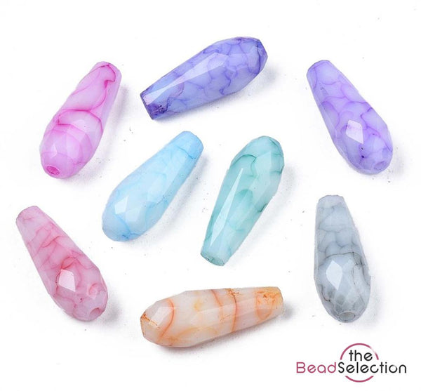 10 GLASS DROP PENDANT FACETED CRACKLE MARBLED BEADS 15mm JEWELLERY MAKING GLS149
