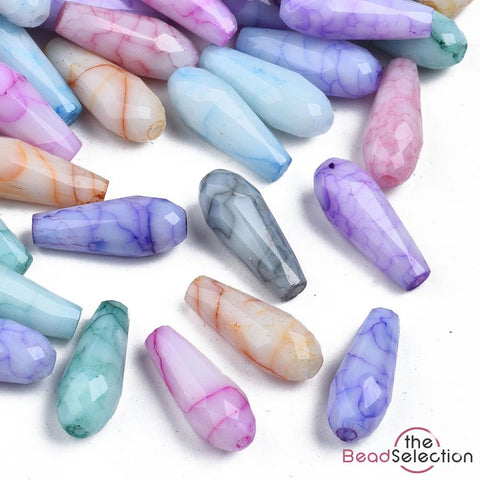 10 GLASS DROP PENDANT FACETED CRACKLE MARBLED BEADS 15mm JEWELLERY MAKING GLS149