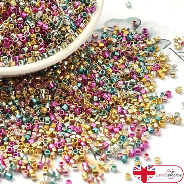 20g Approx 2500 Metallic Mixed Glass Seed Beads Bugle 11/0- 2mm