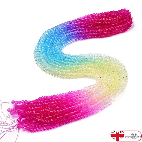 Faceted Glass Round Beads Multi Colour 1 Strand Crystal 4mm Pink violet 90+ RM6
