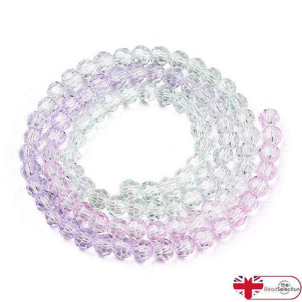 Faceted Glass Round Beads Multi Colour 1 Strand Crystal 4mm Pink Green 90+ RM7