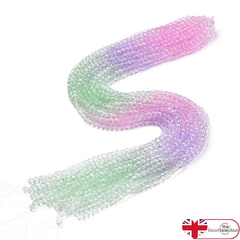 Faceted Glass Round Beads Multi Colour 1 Strand Crystal 4mm Pink Green 90+ RM7