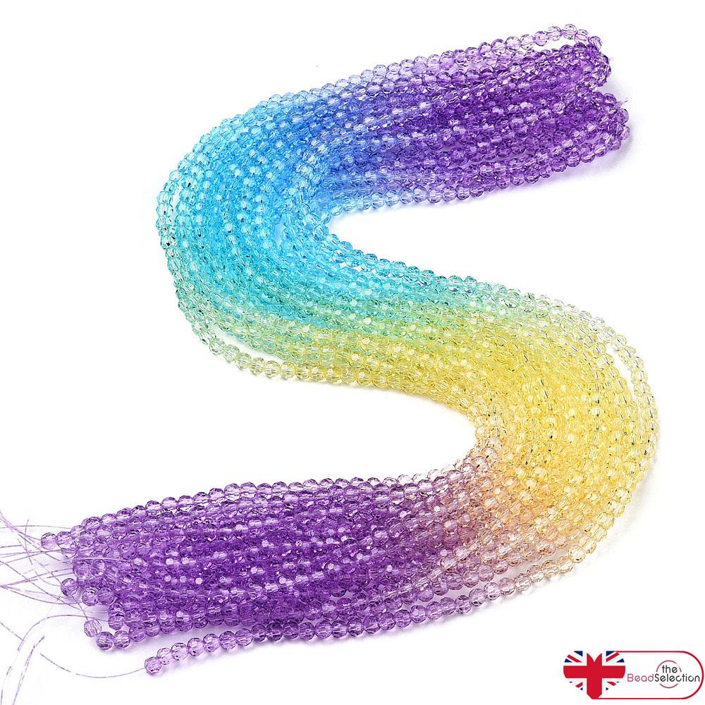 Faceted Glass Round Beads Multi Colour 1 Strand Crystal 4mm Purple Blue 90+ RM2