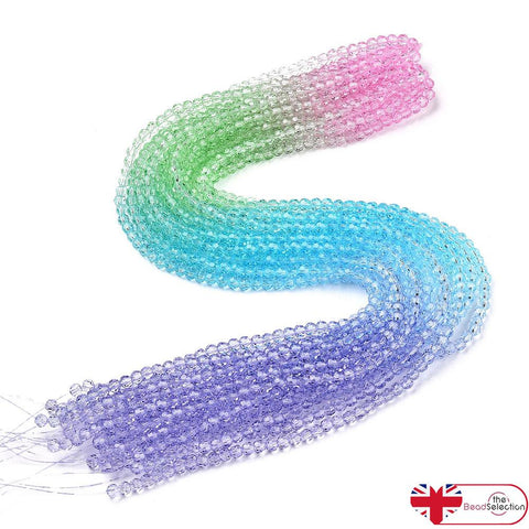 Faceted Glass Round Beads Multi Colour 1 Strand Crystal 4mm Pink Green 90+ RM4