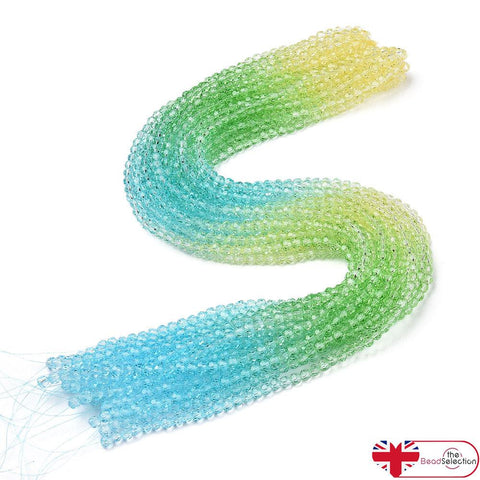 Faceted Glass Round Beads Multi Colour 1 Strand Crystal 4mm Yellow Green 90+ RM5