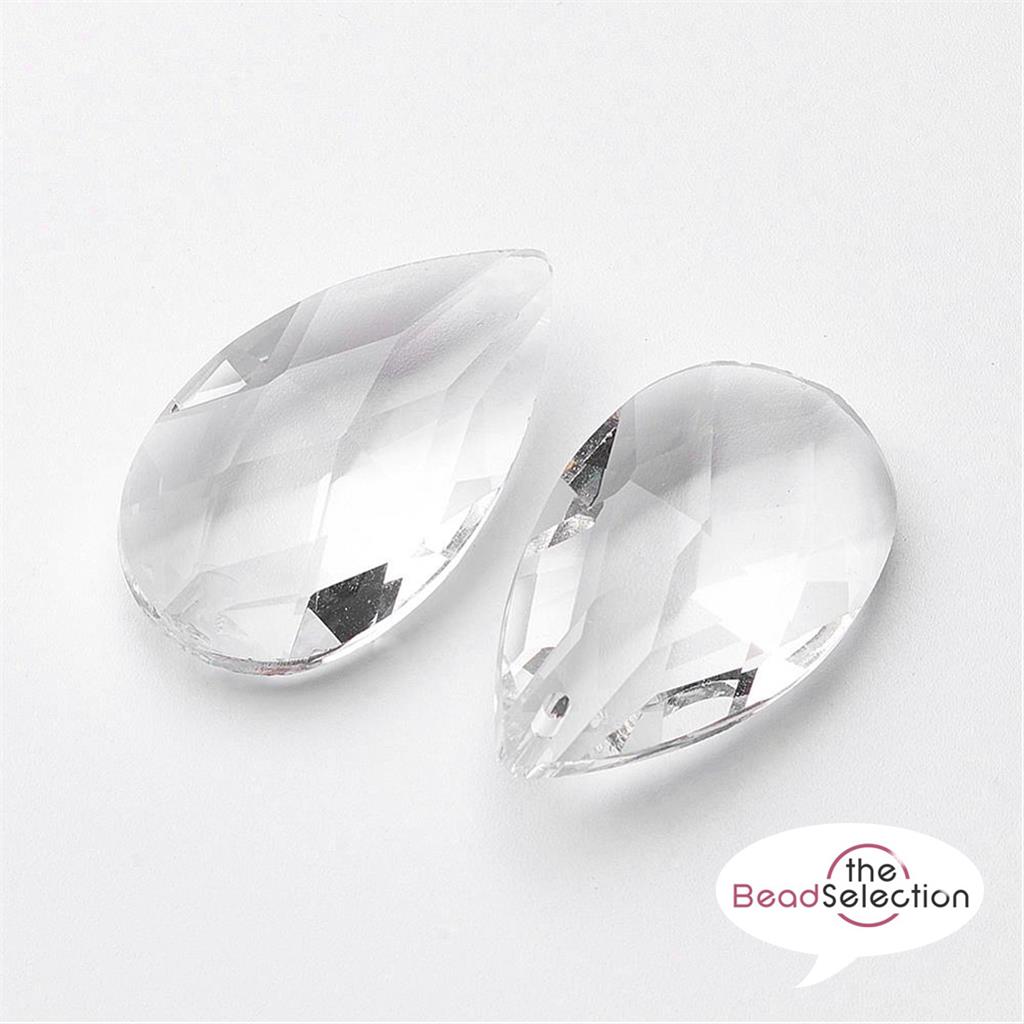 2 LARGE CRYSTAL CLEAR GLASS FACETED SUN CATCHER DROP PENDANT 49mm GLS111