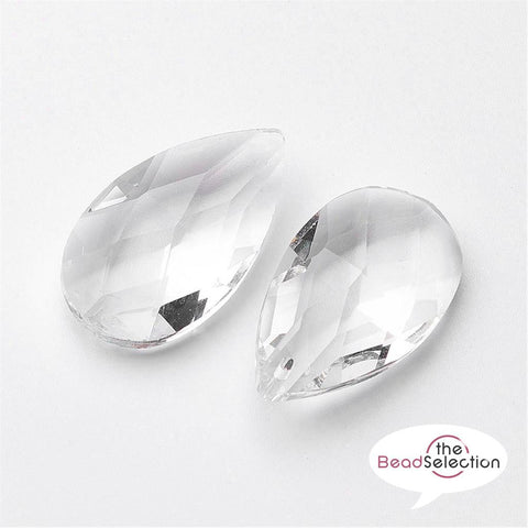 2 LARGE CRYSTAL CLEAR GLASS FACETED SUN CATCHER DROP PENDANT 49mm GLS111