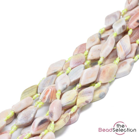 10 Pink Banded Agate Diamond Rhombus Gemstone Beads Pendant 22mm x 12mm GS161