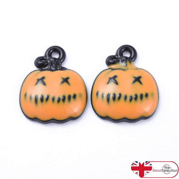 5 Halloween Pumpkin Face Enamel Charms Pendant 15mm Jewellery Making C335
