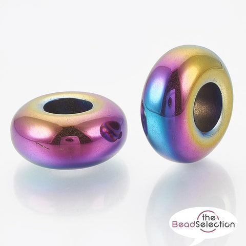 5 RAINBOW HEMATITE ROUND RONDELLE BEADS 14mm x 6mm LARGE HOLE 6mm HEM60
