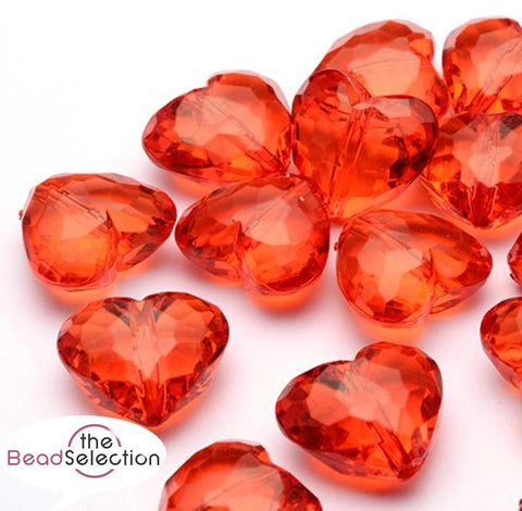 10 LARGE RED HEART ACRYLIC FACETED BEADS 28mm TOP QUALITY ACR15A