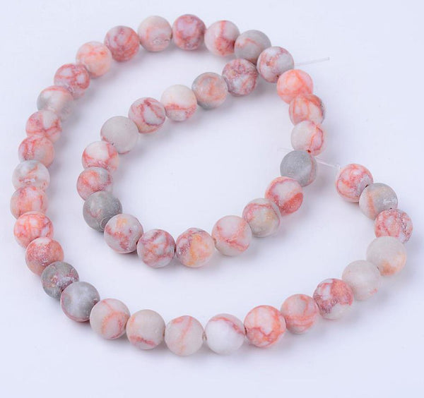 20 PREMIUM QUALITY FROSTED RED ORANGE NETSTONE ROUND GEMSTONE BEADS 10mm GS60