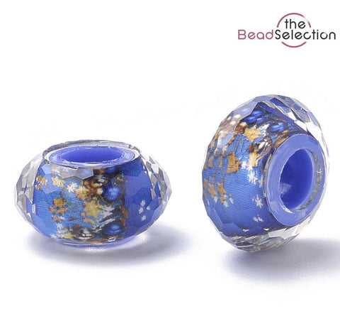 10 FACETED 14mm XMAS STAR BLUE RONDELLE ACRYLIC RESIN BEADS LARGE HOLE 5mmACR172