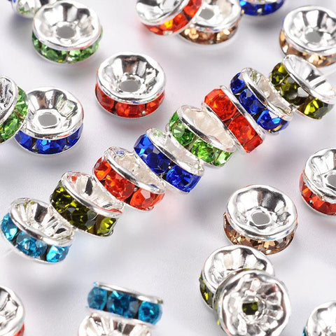 50 PREMIUM QUALITY GRADE A RHINESTONE RONDELLE COLOURED SPACER BEADS 8mm TS71