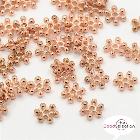 50 ROSE GOLD SNOWFLAKE SPACER BEADS 8mm JEWELLERY MAKING TS36