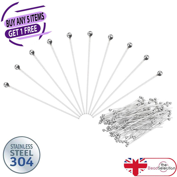 50 pcs Stainless Steel 304 Ball Head Pins 30mm - 50mm x 0.7mm Choice Jewellery