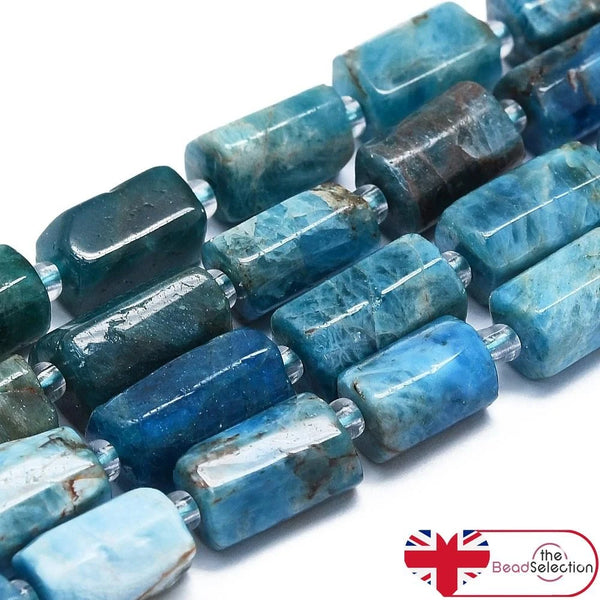10 Natural Blue Apatite Gemstone Faceted Column Beads 13mm x 8mm GS214