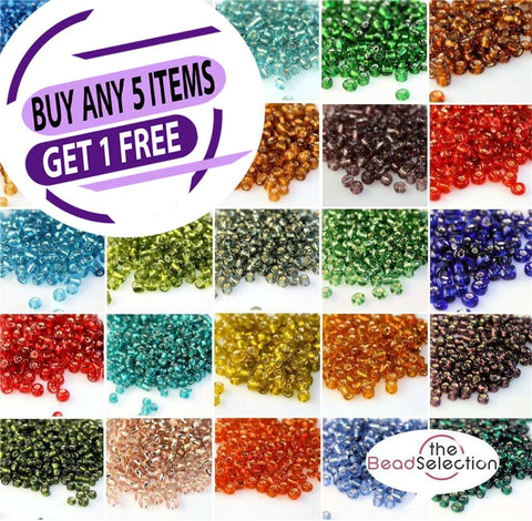 100g SILVER LINED GLASS SEED BEADS 11/0- 2mm 8/0- 3mm 6/0- 4mm 26 COLOUR CHOICE